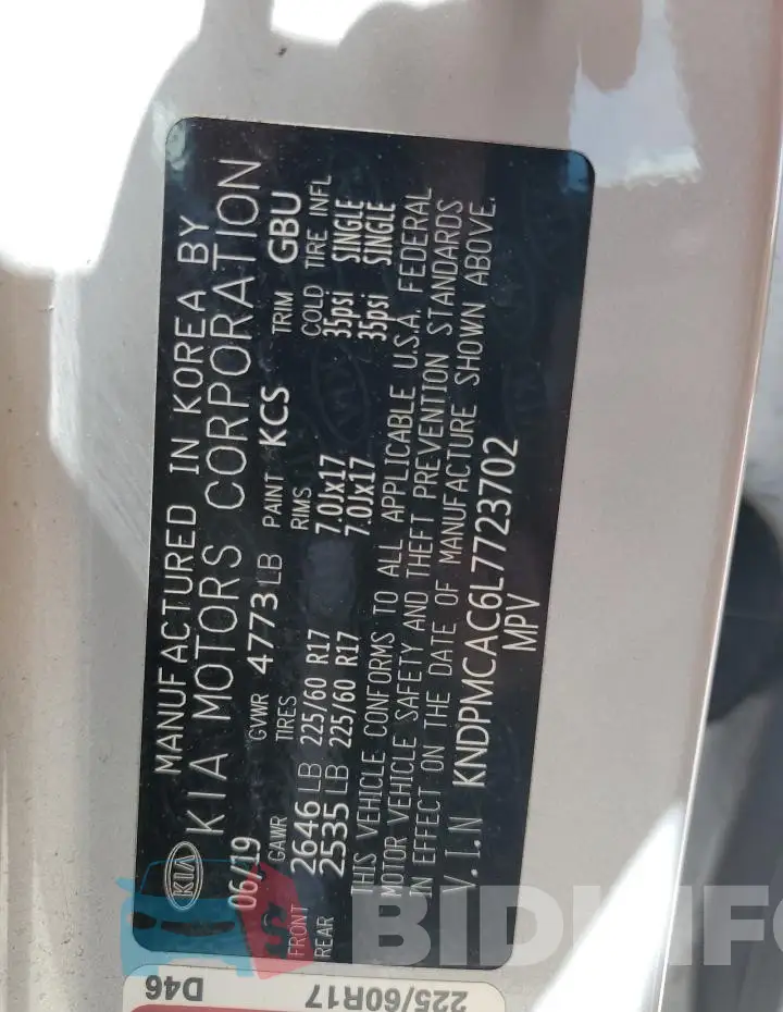 KNDPMCAC6L7723702 Photo# 13