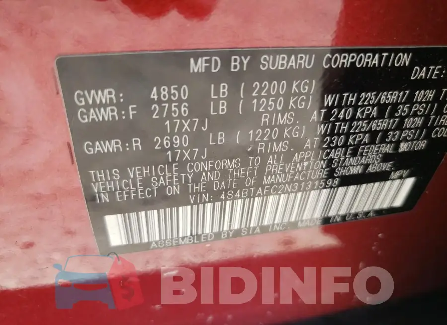 4S4BTAFC2N3131598 Photo# 14
