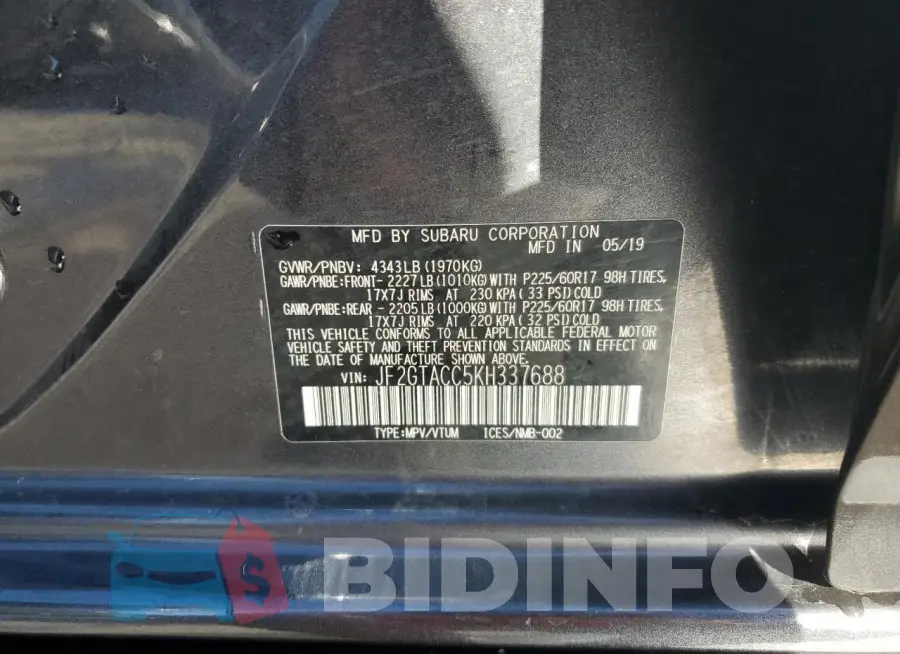 JF2GTACC5KH337688 Photo# 13