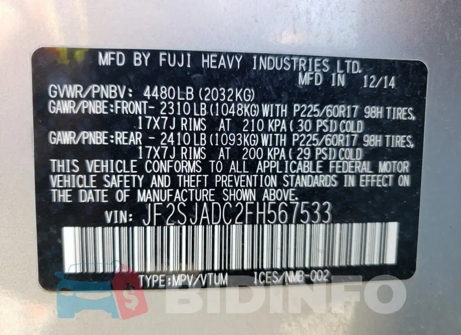 JF2SJADC2FH567533 Photo# 12