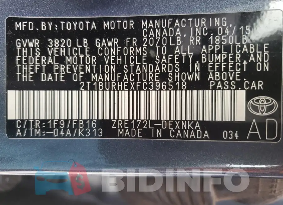 2T1BURHEXFC396518 Photo# 13