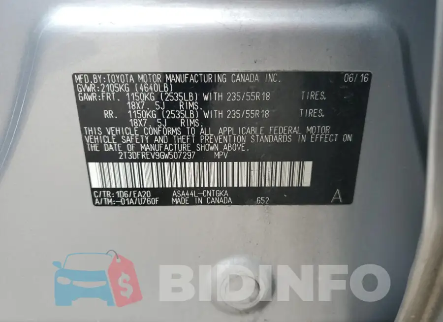 2T3DFREV9GW507297 Photo# 13