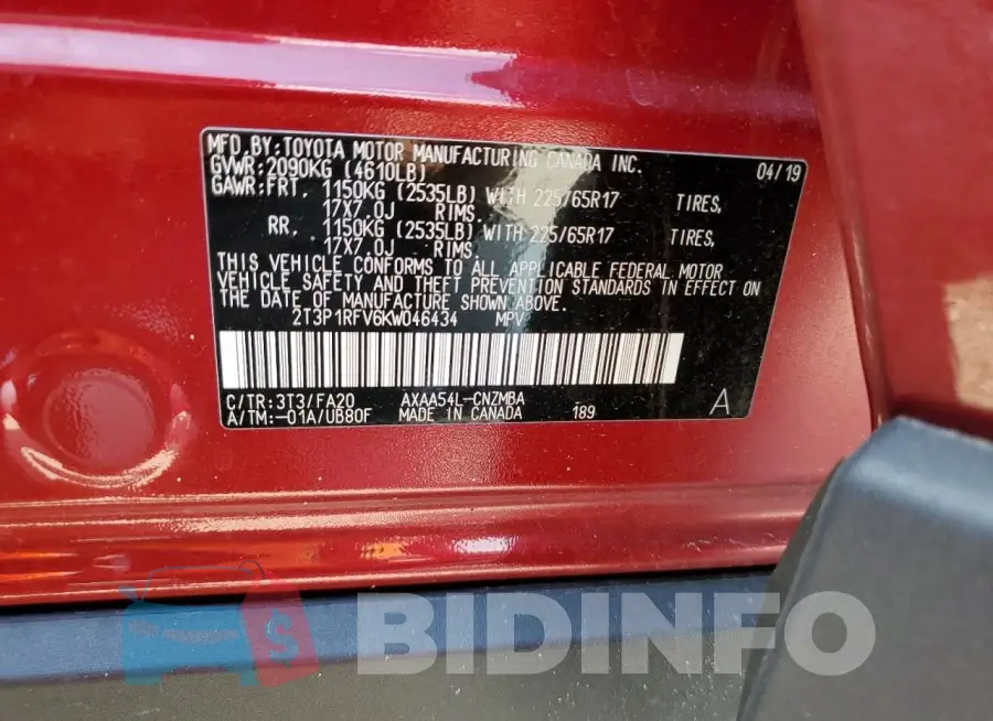 2T3P1RFV6KW046434 Photo# 12