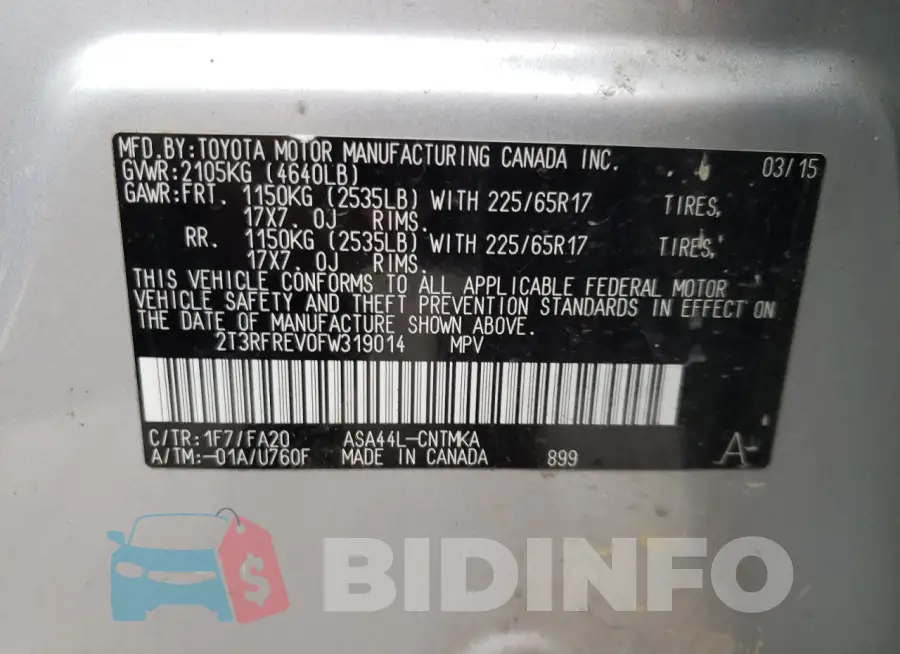 2T3RFREV0FW319014 Photo# 13