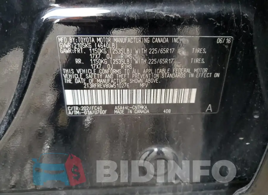 2T3RFREV8GW510276 Photo# 13