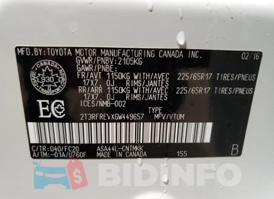 2T3RFREVXGW449657 Photo# 13