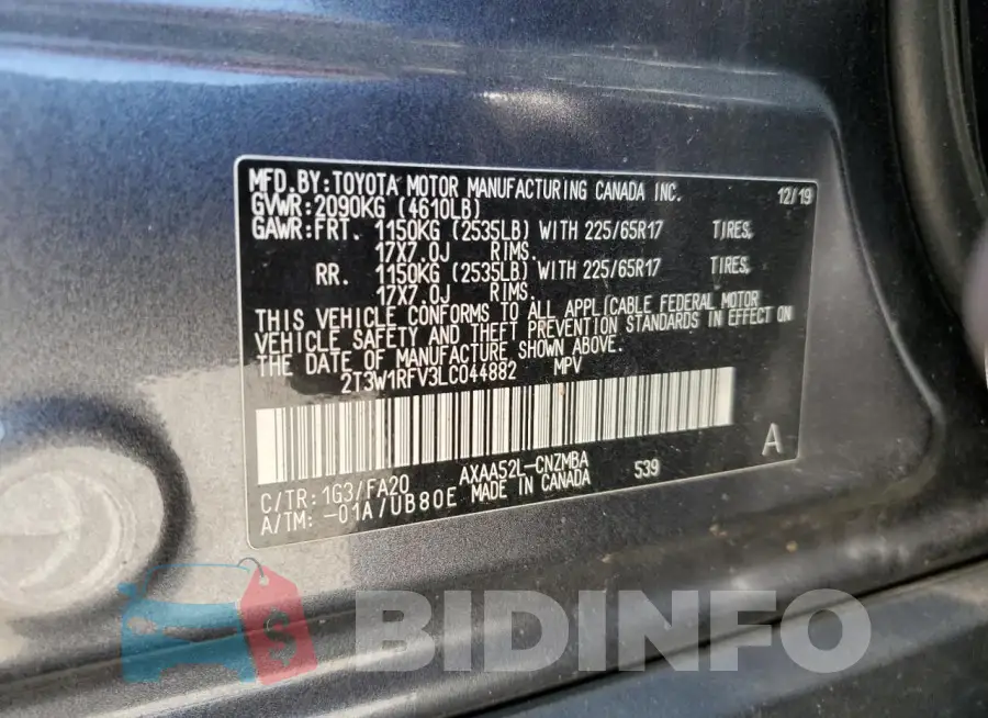 2T3W1RFV3LC044882 Photo# 14