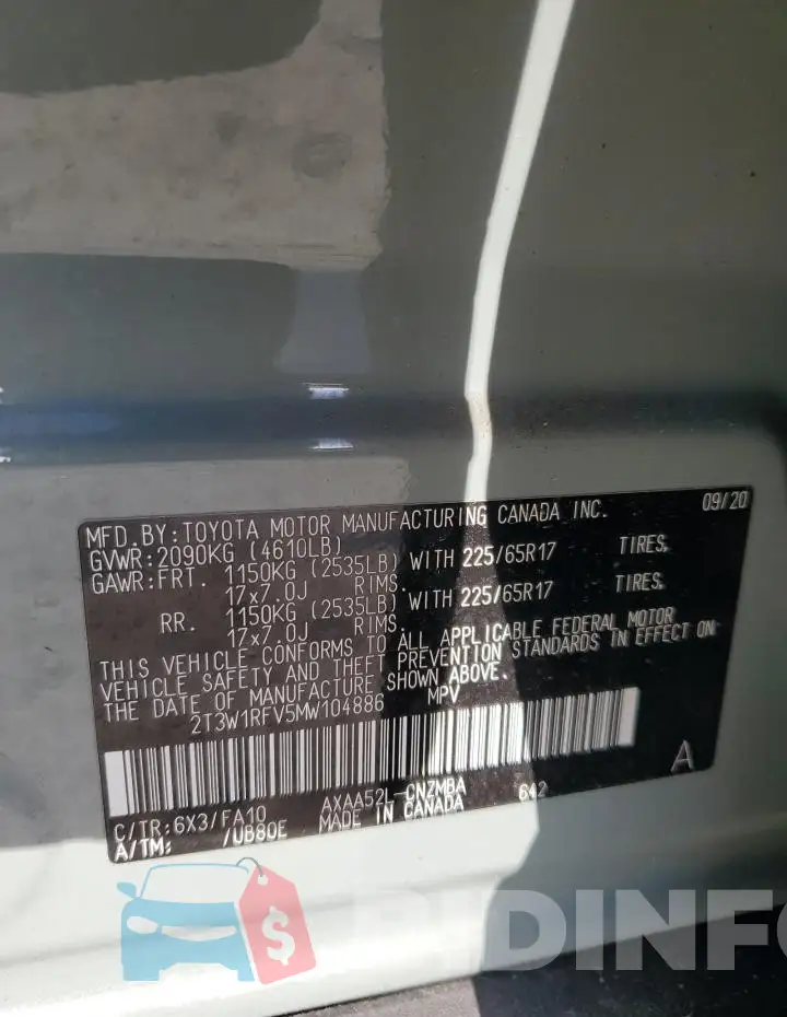 2T3W1RFV5MW104886 Photo# 13