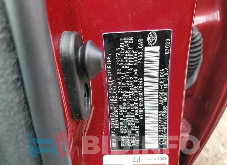 4T1BF1FK9HU778948 Photo# 12