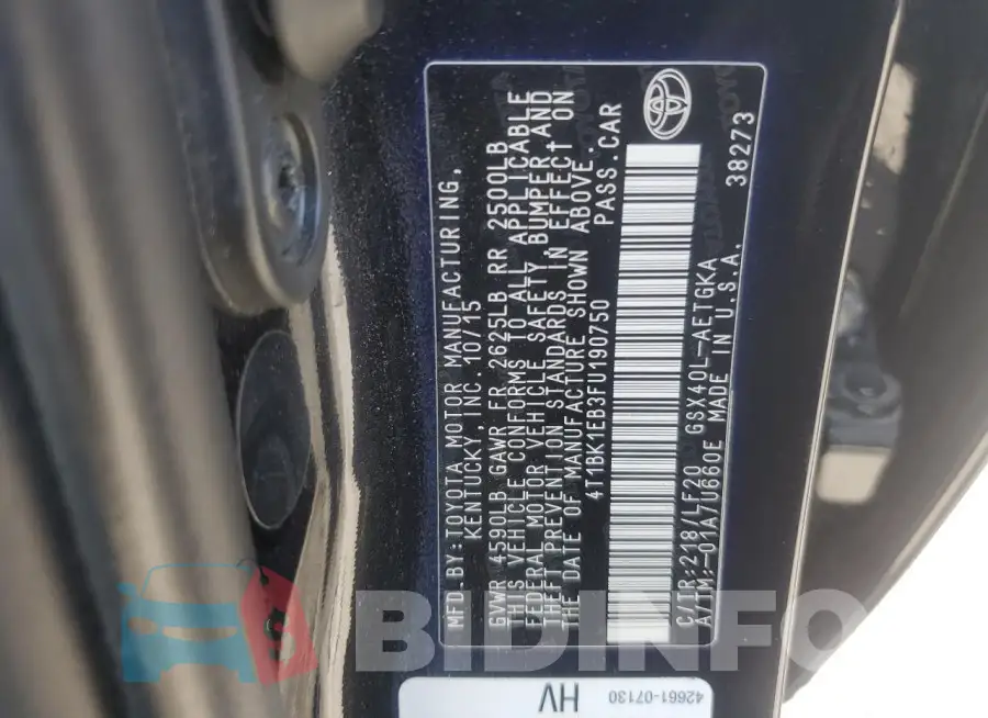 4T1BK1EB3FU190750 Photo# 12
