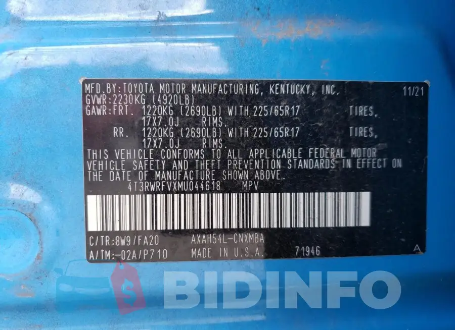 4T3RWRFVXMU044618 Photo# 14