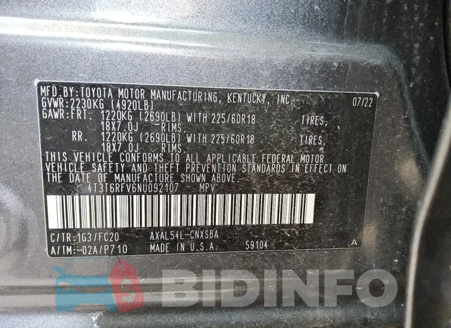 4T3T6RFV6NU092107 Photo# 13