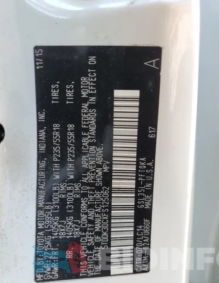 5TDDK3DCXFS125062 Photo# 13