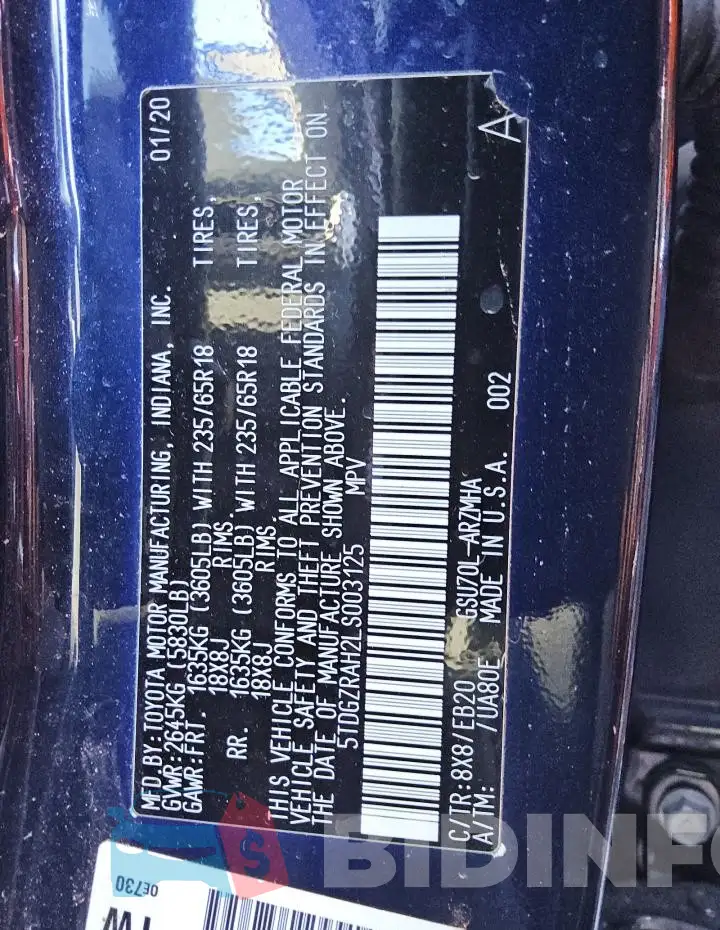 5TDGZRAH2LS003125 Photo# 13
