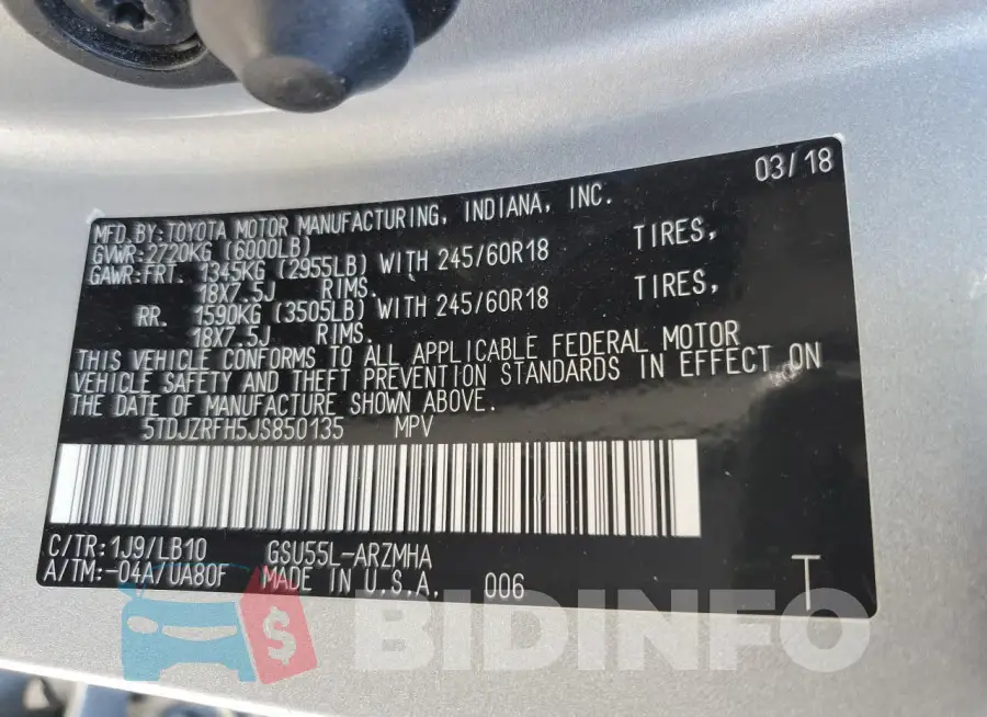 5TDJZRFH5JS850135 Photo# 13