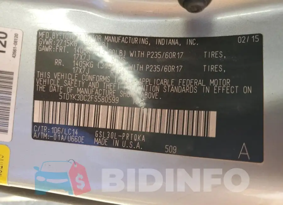 5TDYK3DC2FS580599 Photo# 13