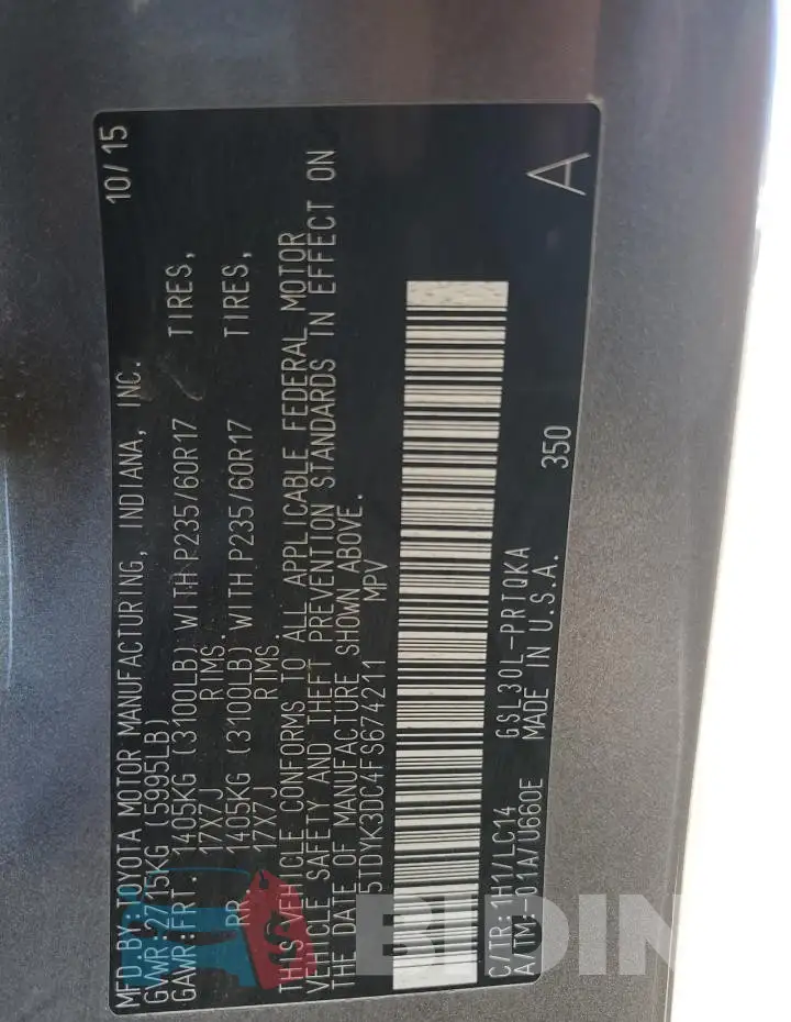 5TDYK3DC4FS674211 Photo# 13