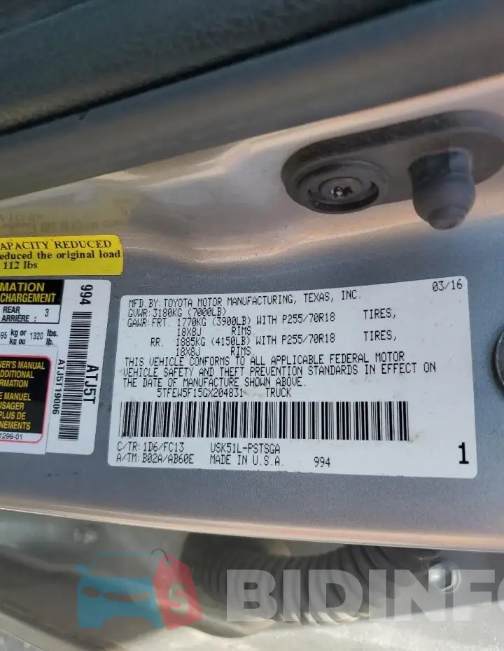 5TFEW5F15GX204831 Photo# 12