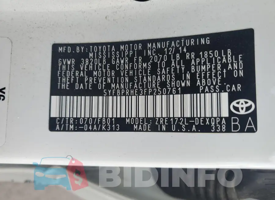 5YFBPRHE3FP250761 Photo# 12