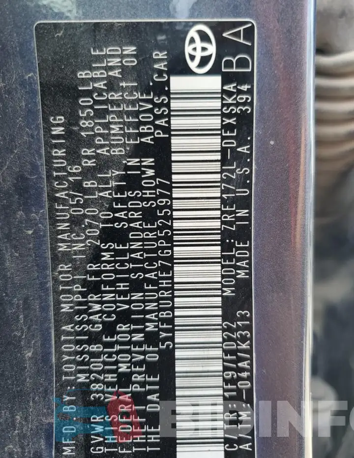 5YFBURHE7GP525977 Photo# 12