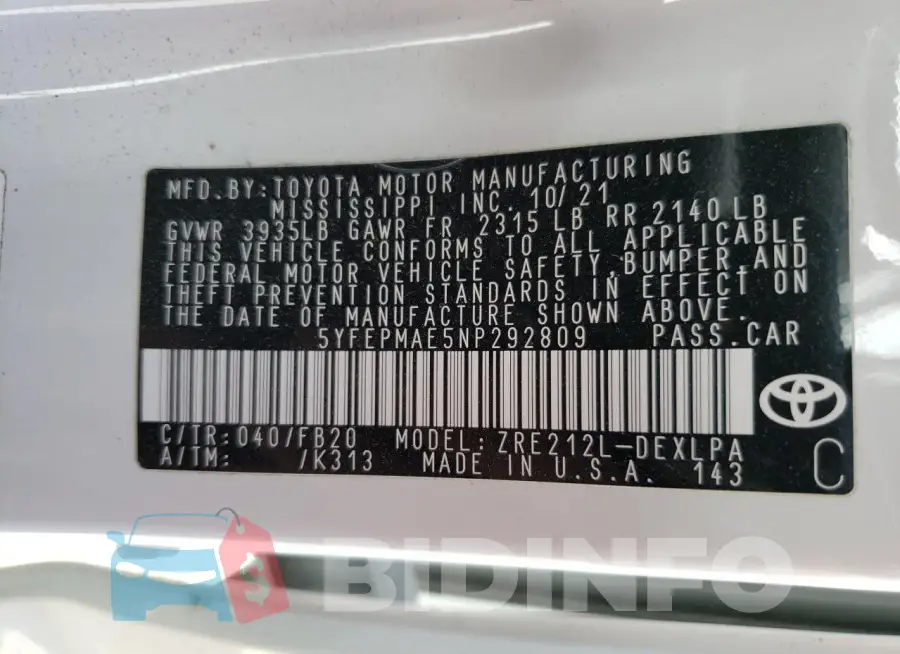 5YFEPMAE5NP292809 Photo# 12