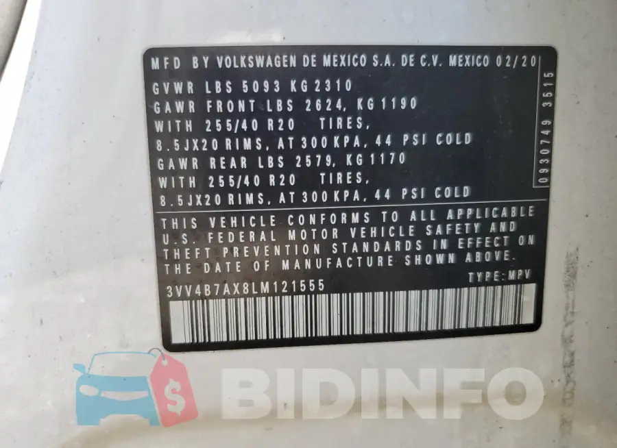 3VV4B7AX8LM121555 Photo# 13