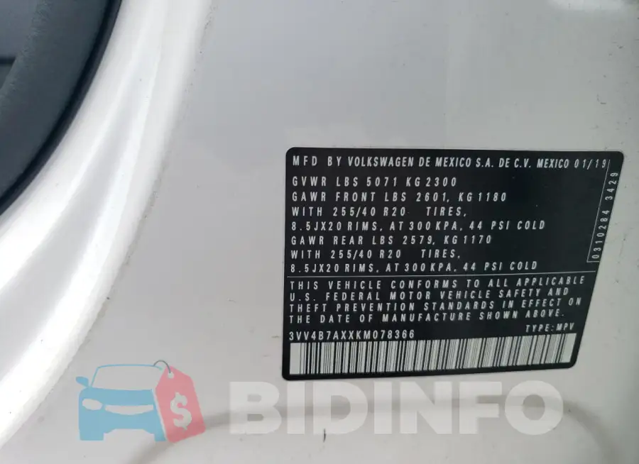 3VV4B7AXXKM078366 Photo# 13