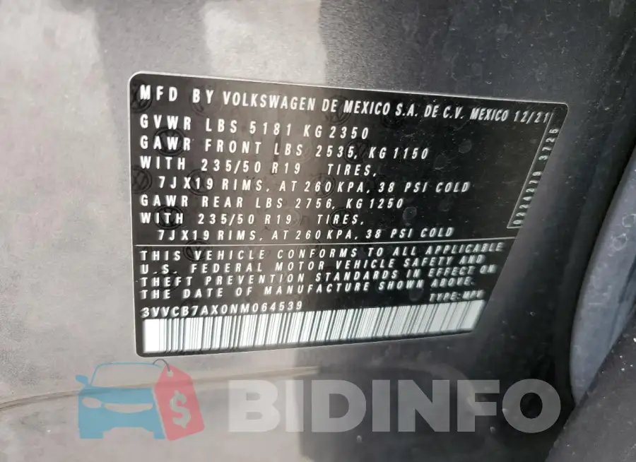 3VVCB7AX0NM064539 Photo# 14