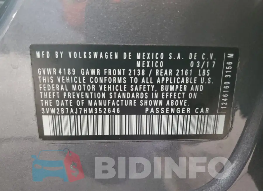 3VW2B7AJ7HM352646 Photo# 12