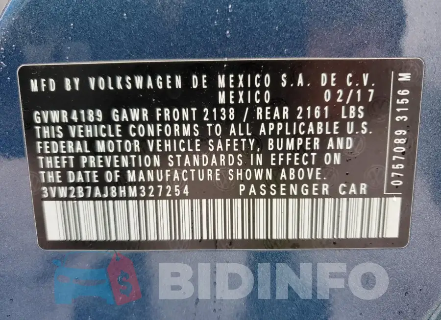 3VW2B7AJ8HM327254 Photo# 13