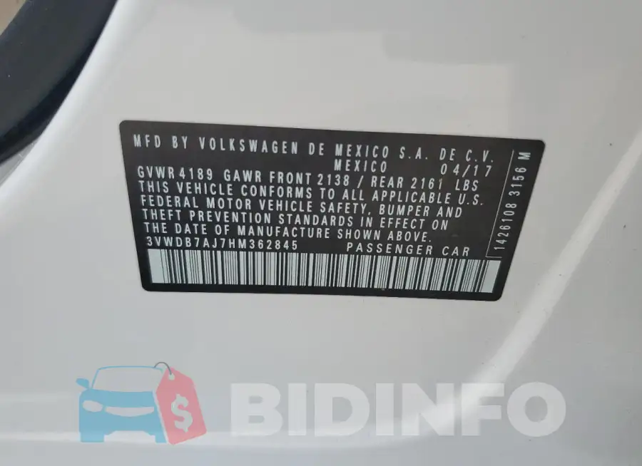 3VWDB7AJ7HM362845 Photo# 12