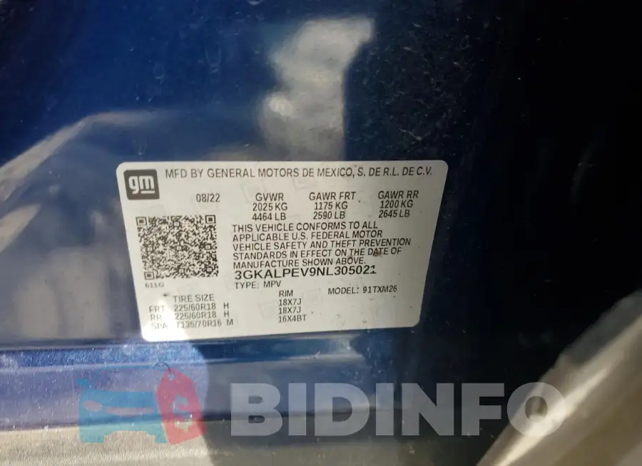 3GKALPEV9NL305021 Photo# 12