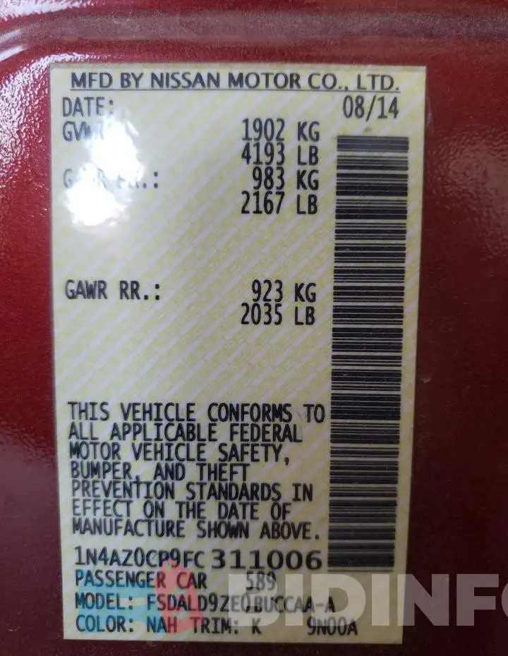 1N4AZ0CP9FC311006 Photo# 13