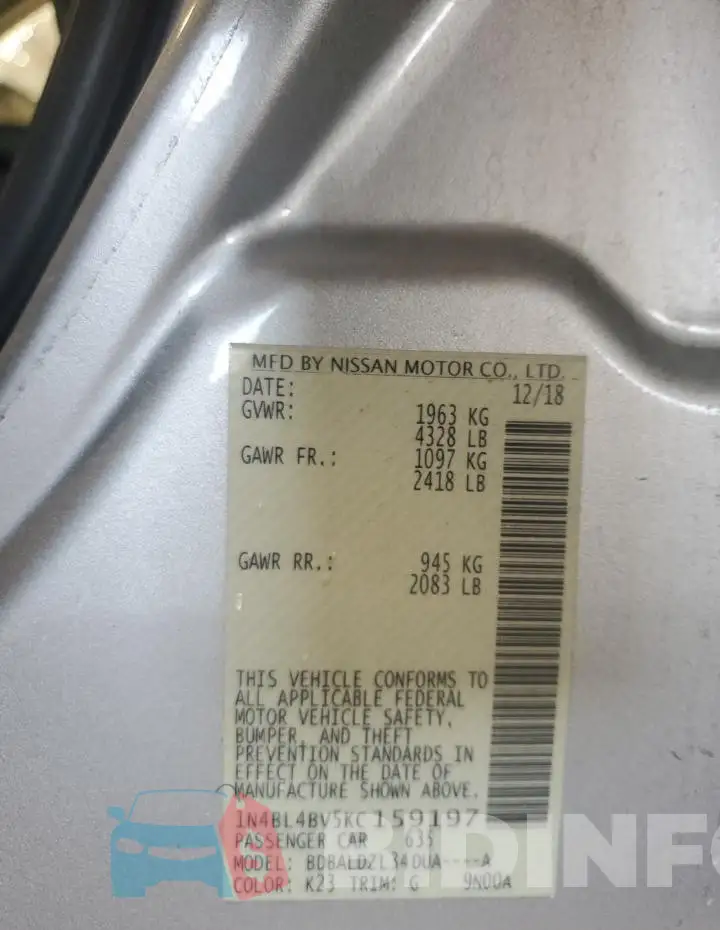 1N4BL4BV5KC159197 Photo# 12