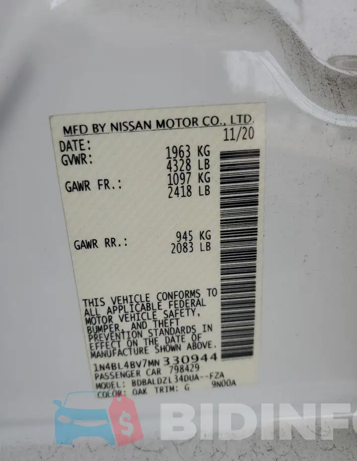 1N4BL4BV7MN330944 Photo# 12