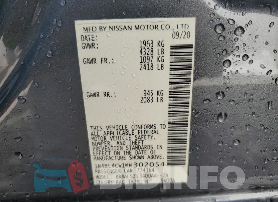 1N4BL4CV1MN302054 Photo# 13
