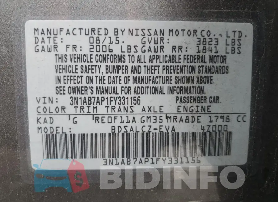 3N1AB7AP1FY331156 Photo# 13