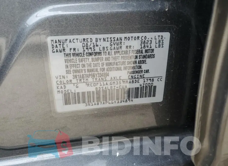 3N1AB7AP6GY334894 Photo# 12