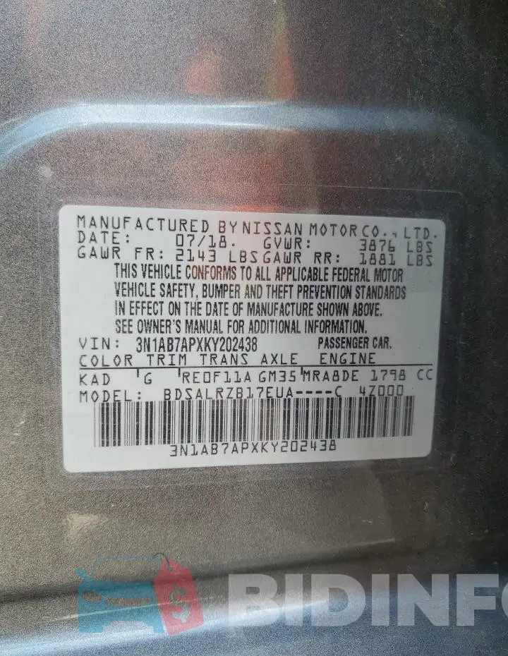 3N1AB7APXKY202438 Photo# 12