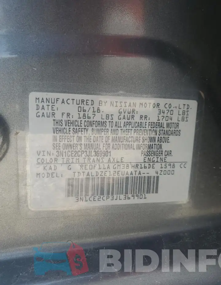 3N1CE2CP3JL369901 Photo# 12