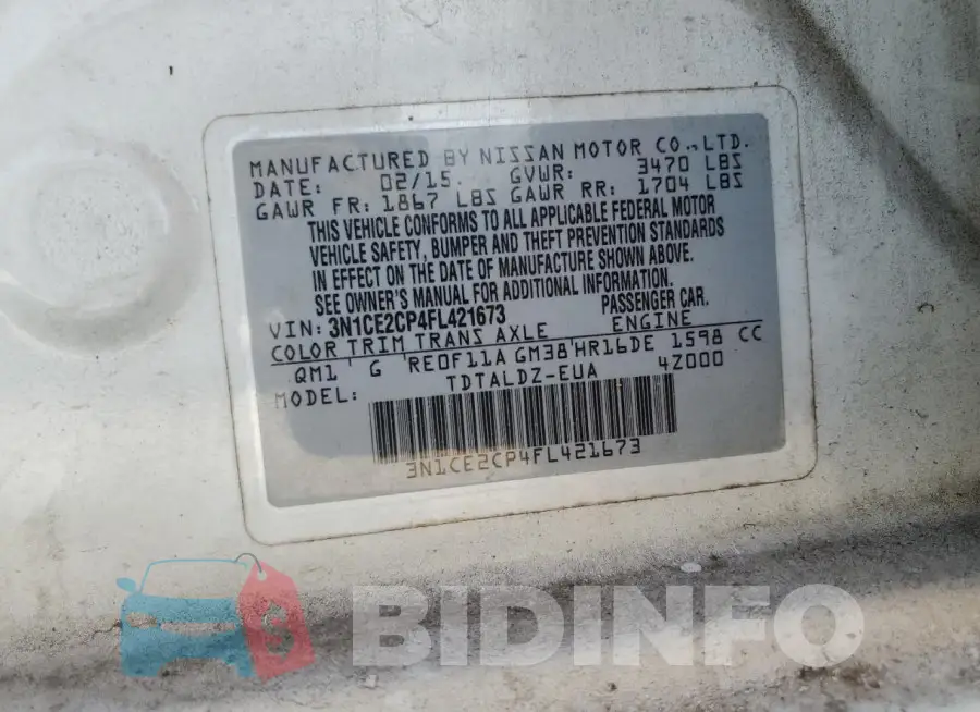3N1CE2CP4FL421673 Photo# 12
