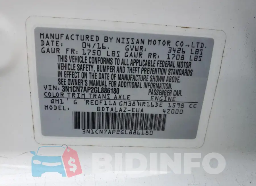 3N1CN7AP2GL886180 Photo# 12