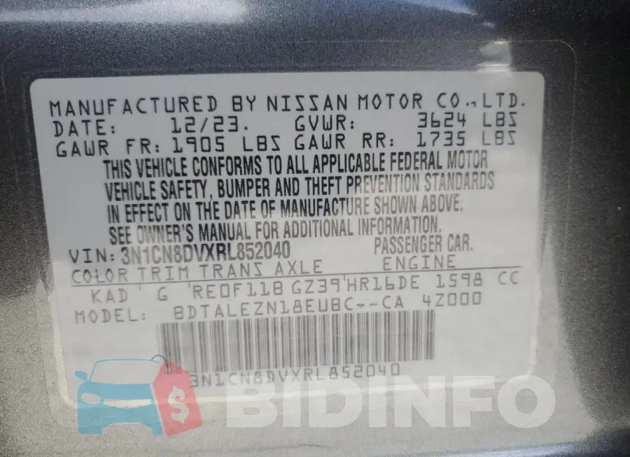 3N1CN8DVXRL852040 Photo# 12
