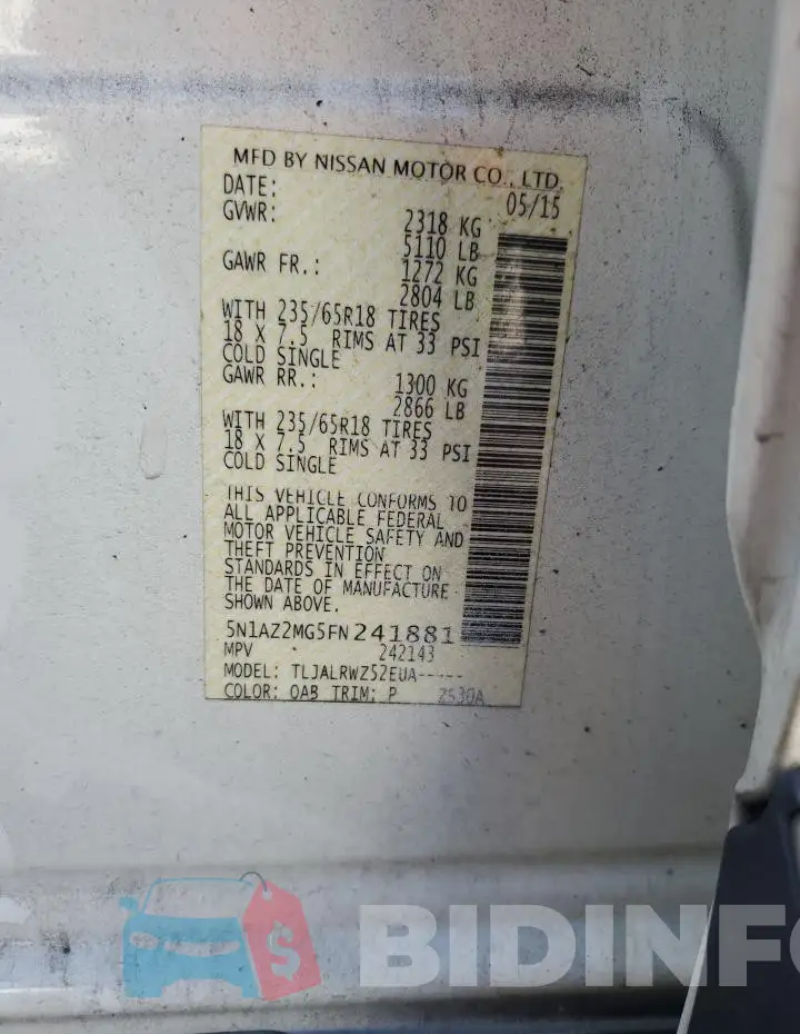 5N1AZ2MG5FN241881 Photo# 13