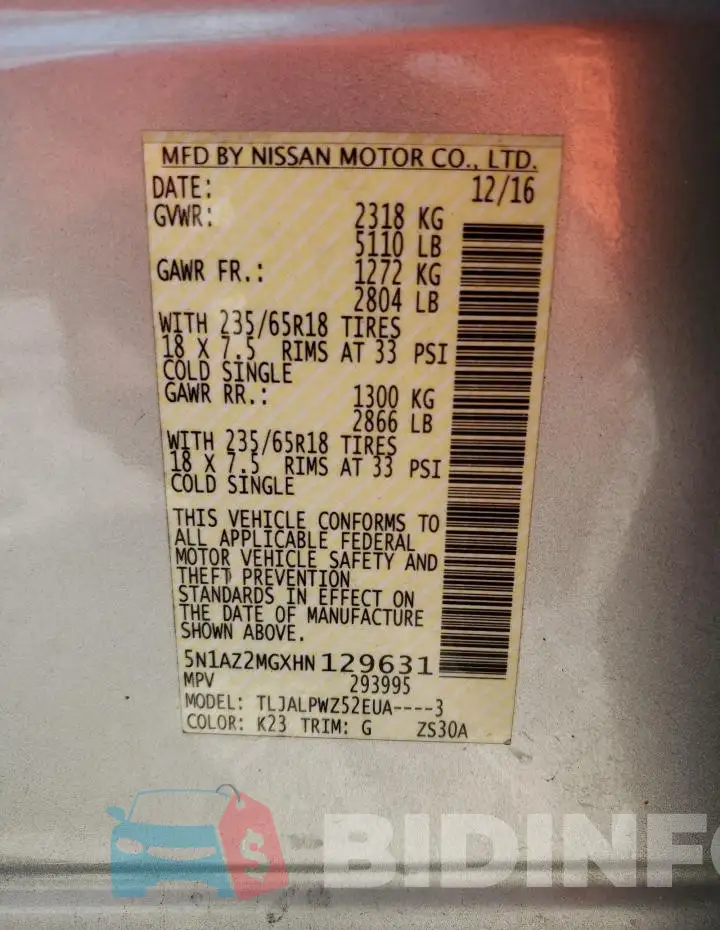 5N1AZ2MGXHN129631 Photo# 12