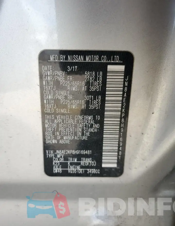 JN8AE2KP8H9169481 Photo# 12