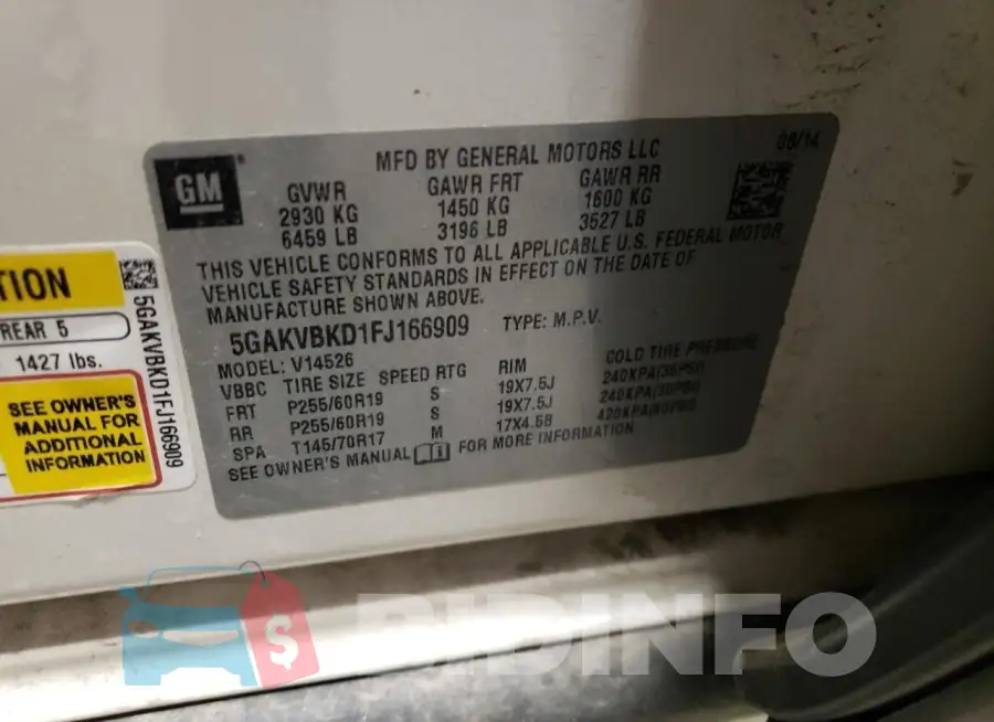 5GAKVBKD1FJ166909 Photo# 13