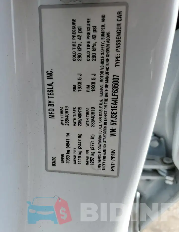 5YJ3E1EA4LF635007 Photo# 12