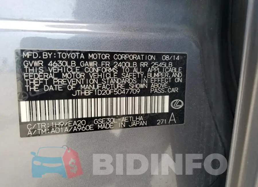 JTHBF1D20F5047709 Photo# 12
