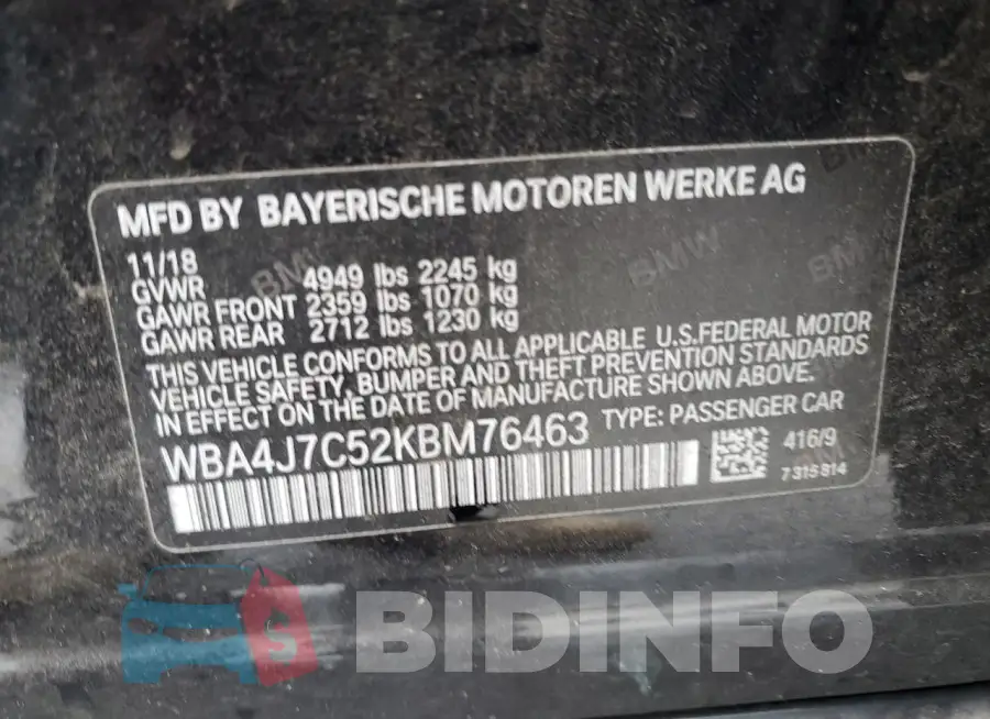 WBA4J7C52KBM76463 Photo# 13